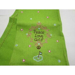 Natural Life Embroidered Hand Tea Towel Golf Peace Love golf Cotton Linen Green